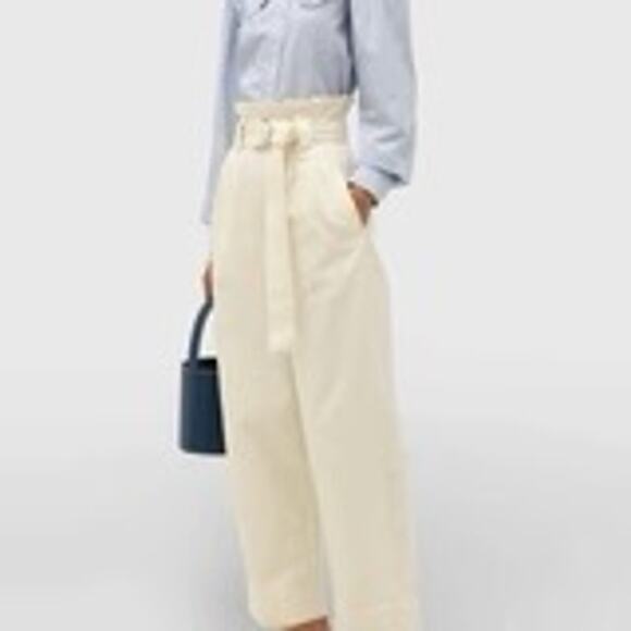 Ganni Pants - Ganni Cream Wide Leg Paper Bag Belted Trouser Pants Size 38 Small